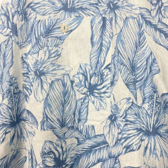 TENTH + Ocean Men's Blue White Floral Linen Blend Button Up Shirt  US XL - Picture 6 of 6